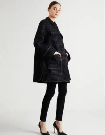 [ 새상품급 ] 보더스 앳 발코니 트위드 코트 블랙 연예인 착용 36