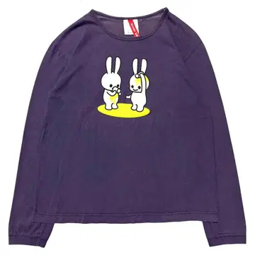 CUNE 실 전화 토끼 토끼 로고 프린트 롱 T 퍼플 L