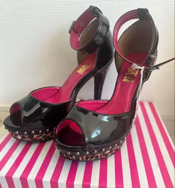 MA*RS 밑창 표범 무늬 에나멜 블랙 힐