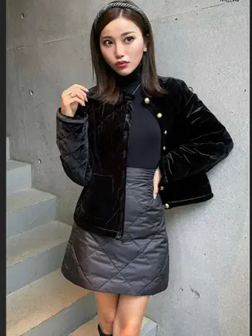 sheller 셰리에 퀼팅 벨로아 자켓 코트 블랙 블랙