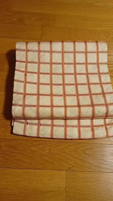 나고야 오비 간도 패턴 거울 마감 아이보리와 오렌지