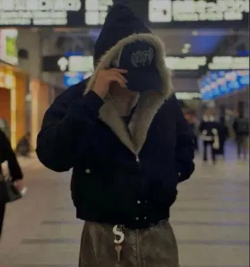 elev 퍼 자켓 블랙 짧은 기장 S