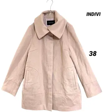 INDIVI 깔끔한 울 캐시미어 혼방 고급 스텐카라 코트 38