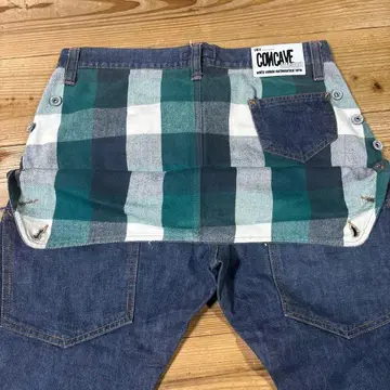 오샤레 CONCAVE 체크 안감 부착 스트레이트 청바지