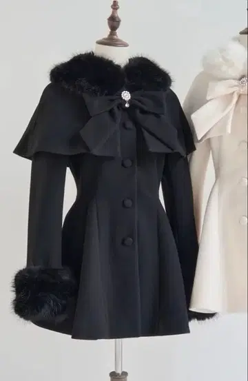 NoGenki 케이프 퍼 플레어 코트 블랙 아우터 24시간 이내 발송