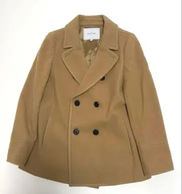 베이지 울 피코트 블랙 버튼