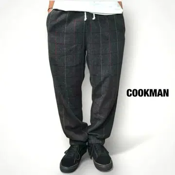 COOKMAN 셰프 팬츠 울 믹스 헤링본 체크 이지 와이드