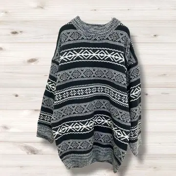 앤디콜 총 패턴 니트 화려한 무늬 캐주얼 긴팔 M 사이즈 1339v