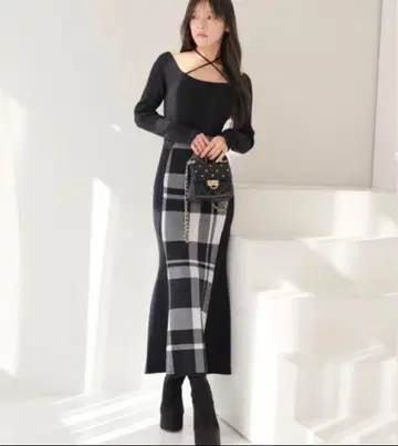 LIP SERVICE 원피스 쉐이딩 체크 머메이드 원피스