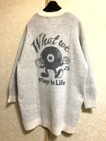 로데오 크라운 와이드 보울 새상품급 레코드 패턴 믹스 롱 코쿤 니트