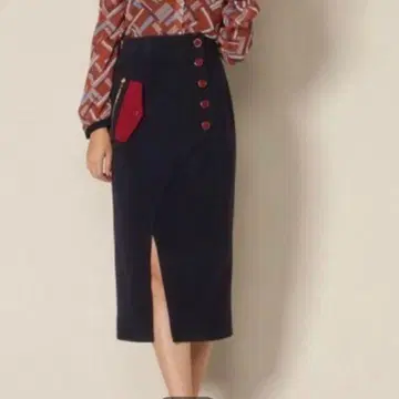 [ 새상품급 ] REDYAZEL 배색 포켓 슬릿 타이트 스커트