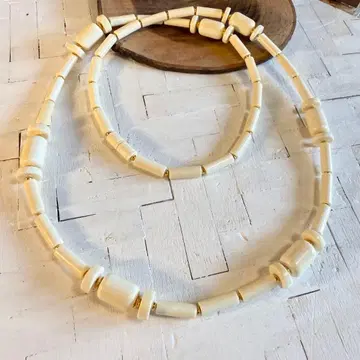 빈티지 귀중 소재 롱 77cm 내추럴 비즈 목걸이 스크류 클래스프