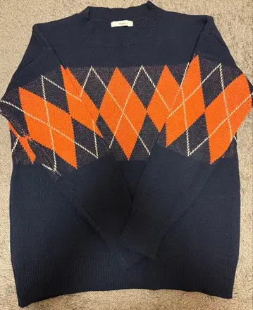 아가일 무늬 니트 스웨터 네이비/오렌지