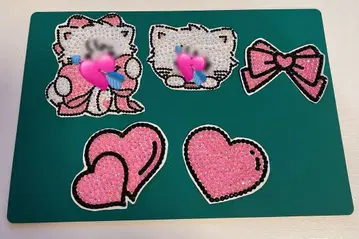 데코 부채 데코 부품 고양이 리본 하트 핑크