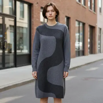 새상품급 ] 유니클로 마리메꼬 라무 크루넥 원피스 그레이 L