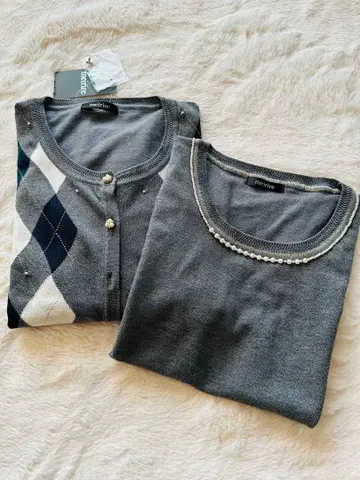 [새상품] 아가일 앙상블 가디건 니트