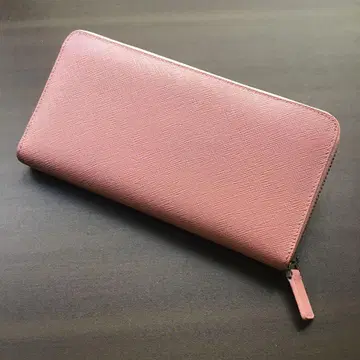 [고급!] 천연 가죽 사피아노 가죽 장지갑 라운드 지퍼 라이트 핑크
