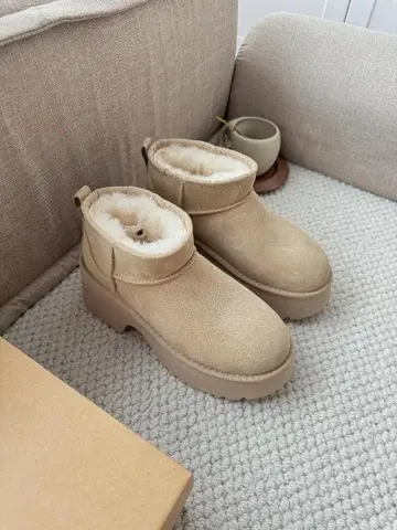 통굽 베이지 스웨이드 숏부츠 23/24/25/26cm 다수 사이즈 선택