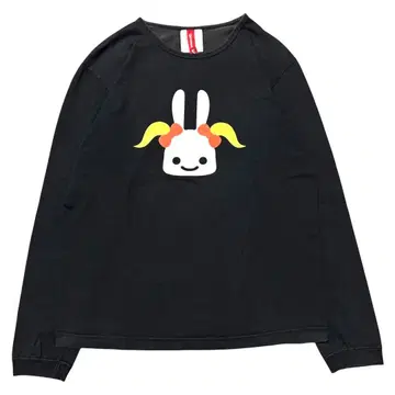 CUNE 트윈 테일 토끼 로고 프린트 롱 T 블랙 L