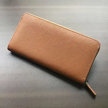 [고급!] 천연 가죽 사피아노 가죽 장지갑 라운드 지퍼 브라운 갈색