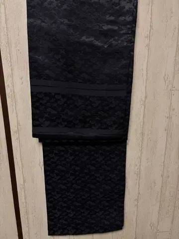 오비 기모노 블랙 블랙 학과 소나무 패턴 앤티크