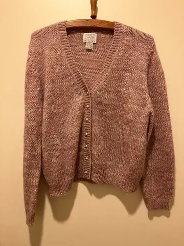 빈티지 퍼플 핑크 Koret 가디건 펄 버튼