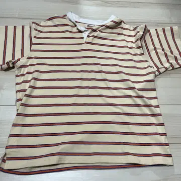 Sunny Sports 베이지 스트라이프 V넥 피케 셔츠