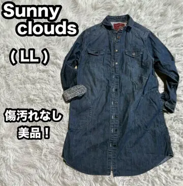[ Sunny clouds ] 데님 셔츠 원피스 LL 블루 코튼