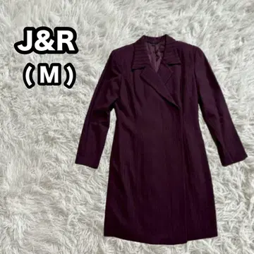 [ J&R ] 일본제 울 롱 코트 M 스트라이프 패턴 다크 퍼플