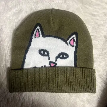 RIPNDIP 고양이 디자인 니트 모자 카키 그린