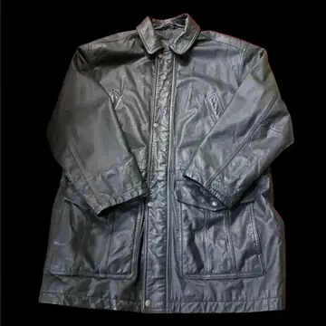 빈티지 VOLUNT 소가죽 블랙 가죽 롱 자켓 가죽 코트