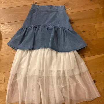 raffine x dazzlin 데님 튤 플레어 스커트