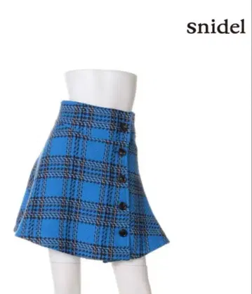 snidel 블루 체크 무늬 플레어 스커트