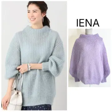 이에나 키드모헤어 로우게이지 골지 하이넥 풀오버