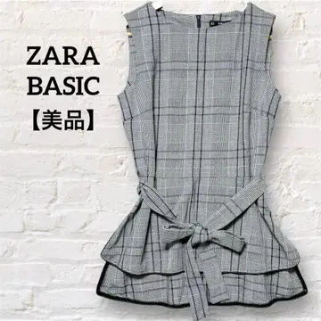 자라 베이직 슬리브리스 튜닉 허리 리본 글렌체크 그레이