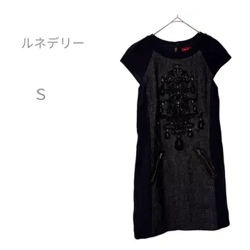 Derhy 비즈 장식 반팔 무릎 기장 원피스 S 가슴 비쥬