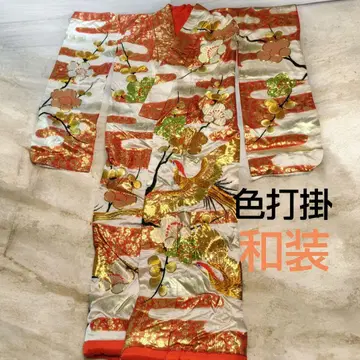 이로 우치카케 금실 자수 학 일본 의류 결혼식 주홍색