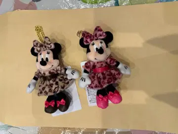 네고 불가 미니 레오파드 무늬 핑크 브라운 봉제 인형 참 2개 세트