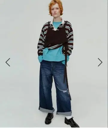 니코앤드 데미지 가공 와이드 레그 데님 팬츠