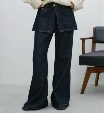 Aunt Marie's 레이어드 스커트 플레어 데님 팬츠