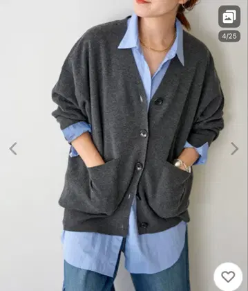 새상품급 스픽 앤 스팬 더블 자카드 빅 가디건 그레이