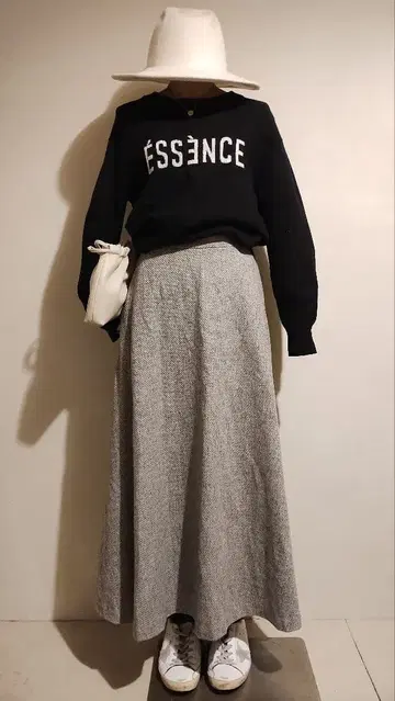 C6851 ESSENCE 로고 니트 x 트위드 스커트 코디