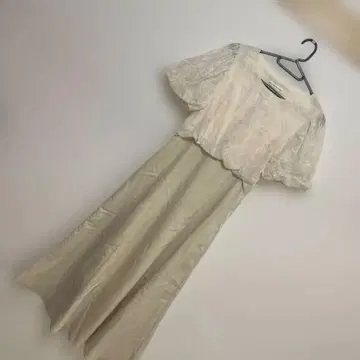 꽃무늬 레이스 벌룬 소매 롱 머메이드 원피스