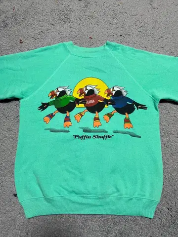 80s HANES 래글런 슬리브 프린트 속기모 맨투맨 미국제