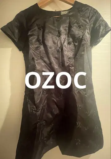 [ OZOC ] 차이나 드레스풍 새틴 자수 원피스 튜닉 Black M