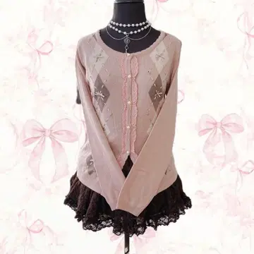 y2k axes femme 아가일 가디건 리본 위시코어