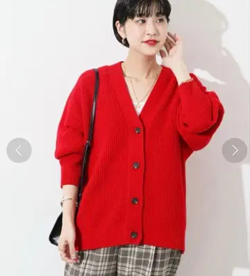 새상품급 저널 스탠다드 워셔블 울 하찌 짜임 가디건 레드