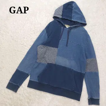 레어 모델 GAP 유즈드 가공 데님풍 맨투맨 패치워크 후드티