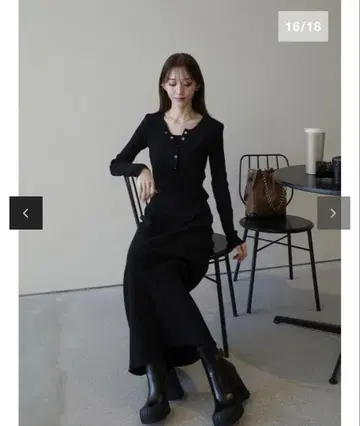 button layered design knit onepiece amel