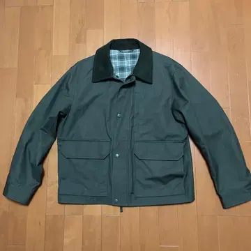 올리브색 아우터 자켓 체크 옷깃 단장 바버 스타일